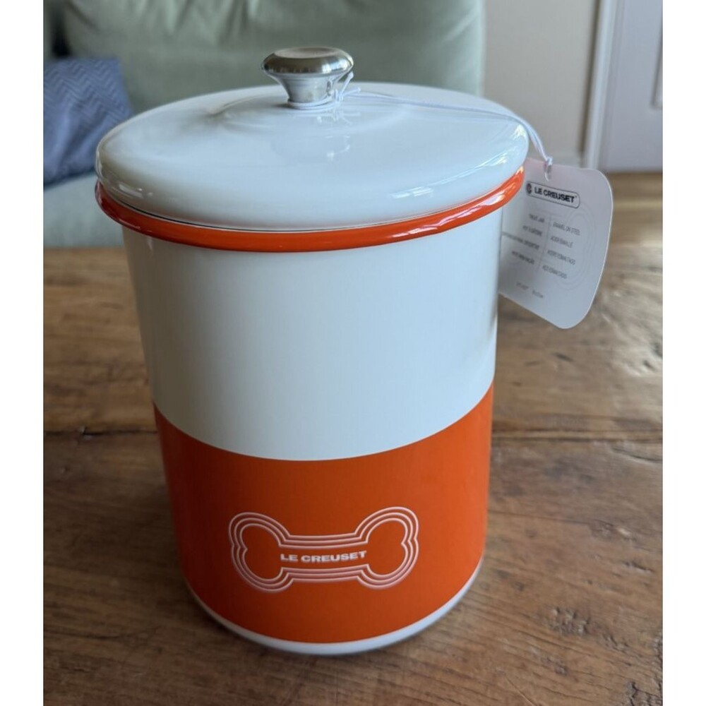 Le Creuset Enamel On Steel Pet Collection Treat Jar Orange NEW